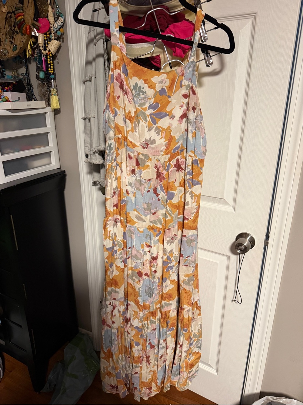 Floral Maxi Sundress in Mustard and Pastel Blue
